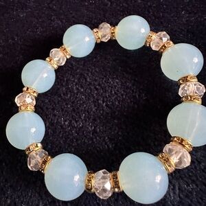 Seafoam Blue Beaded Stretch Bracelet - Unbranded